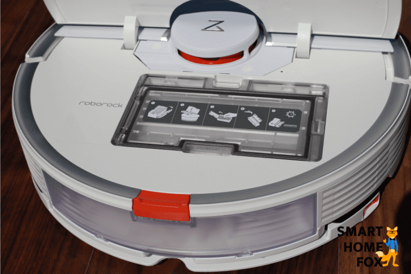 Roborock S7 stands on the floor with an open lid